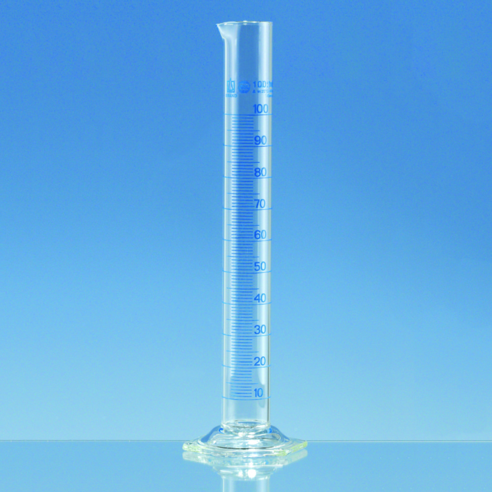 Measuring cylinders, borosilicate glass 3.3, tall form, class A, blue graduated