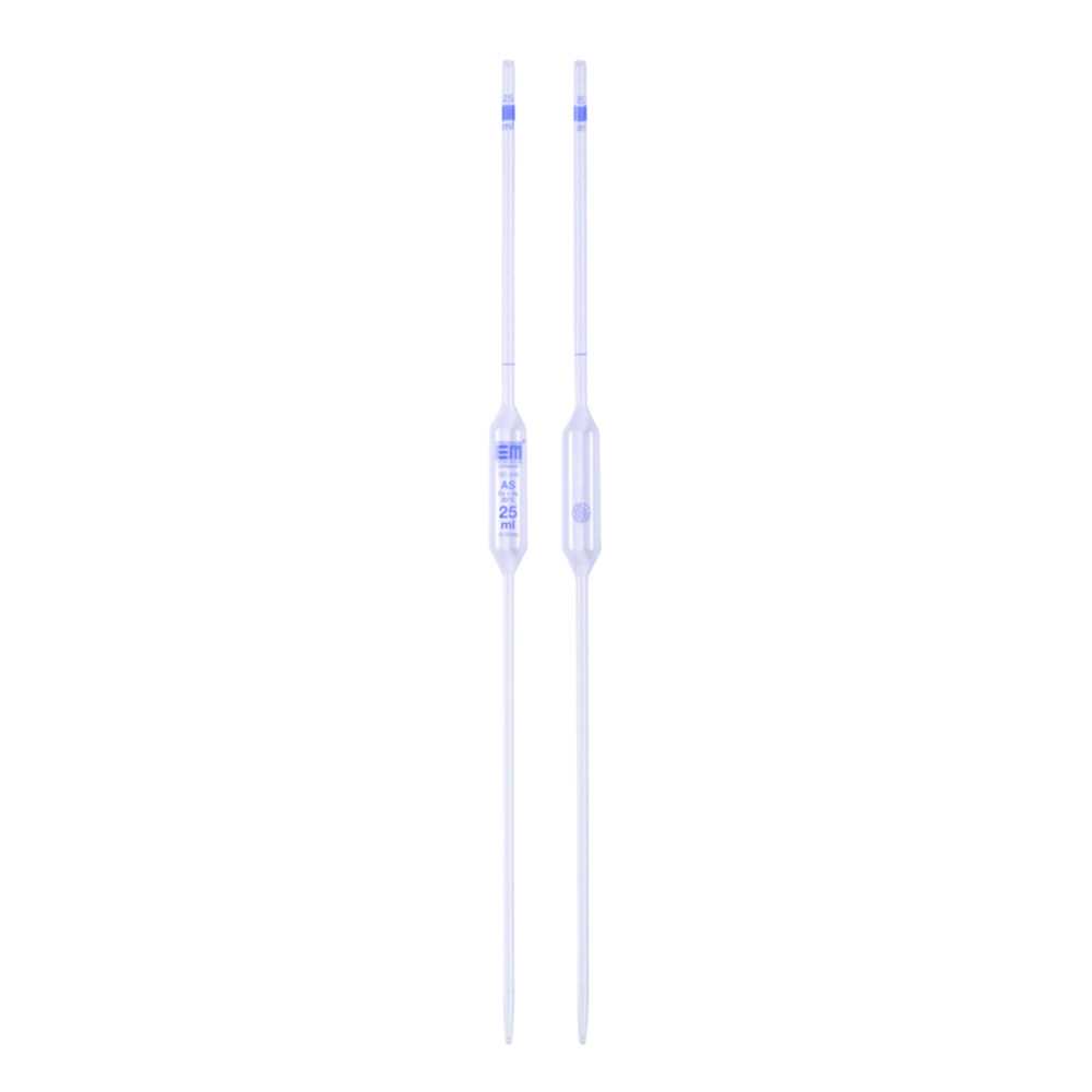 Volumetric pipettes, Soda-lime glass, class AS, 1 mark,  blue graduation