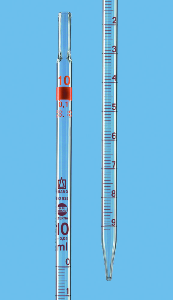 Messpipette mit völligem Ablauf, AR-GLAS®, Klasse AS, braun graduiert, inkl. DAkkS-Kalibrierschein