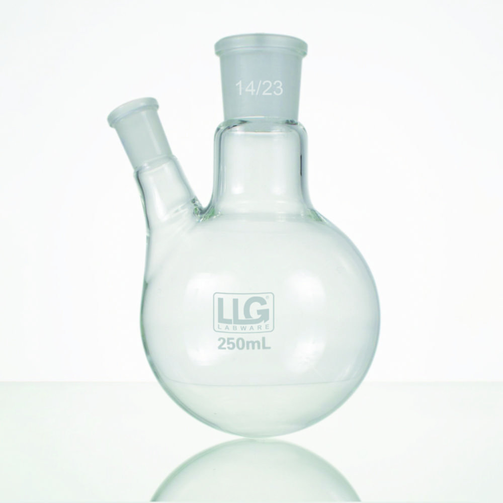 LLG-Two-neck round bottom flasks with standard ground joint, borosilicate glass 3.3, angled side neck | Nominal capacity: 50 ml