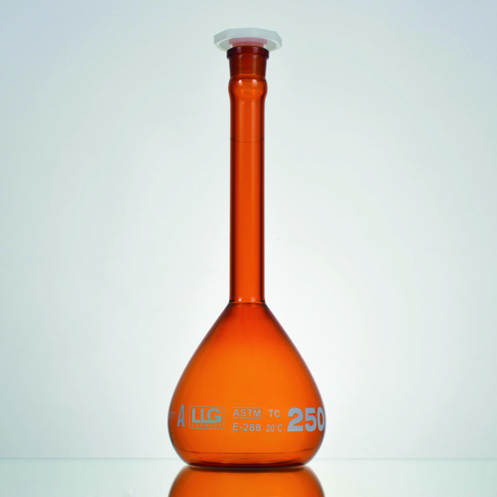 LLG-Volumetric flasks, borosilicate glass 3.3, class A, amber glass