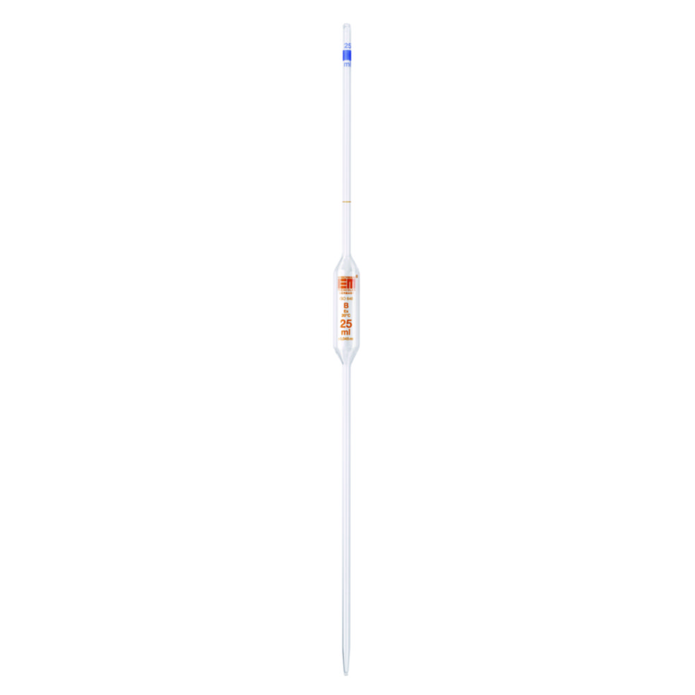 Volumetric pipettes, Soda-lime glass, 1 mark, class B, amber stain graduation | Nominal capacity: 15.0 ml