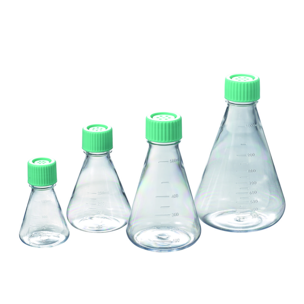 Erlenmeyer flasks, PETG, sterile, with plain bottom and standard cap