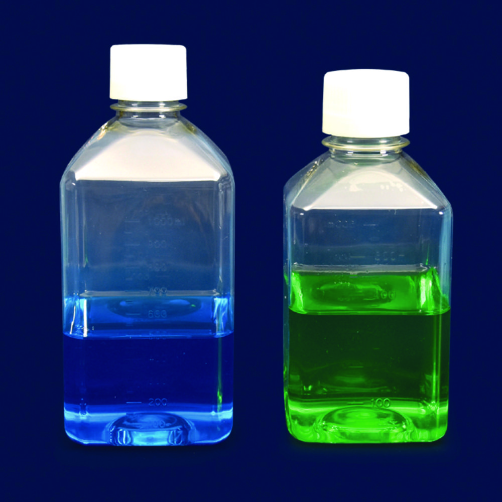 Square Media Bottles, PET, sterile | Nominal capacity: 125 ml