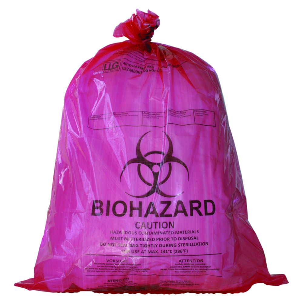 LLG-Autoclavable bags, PP, with Biohazard printing and sterilisation indicator | Nominal capacity: 20 l
