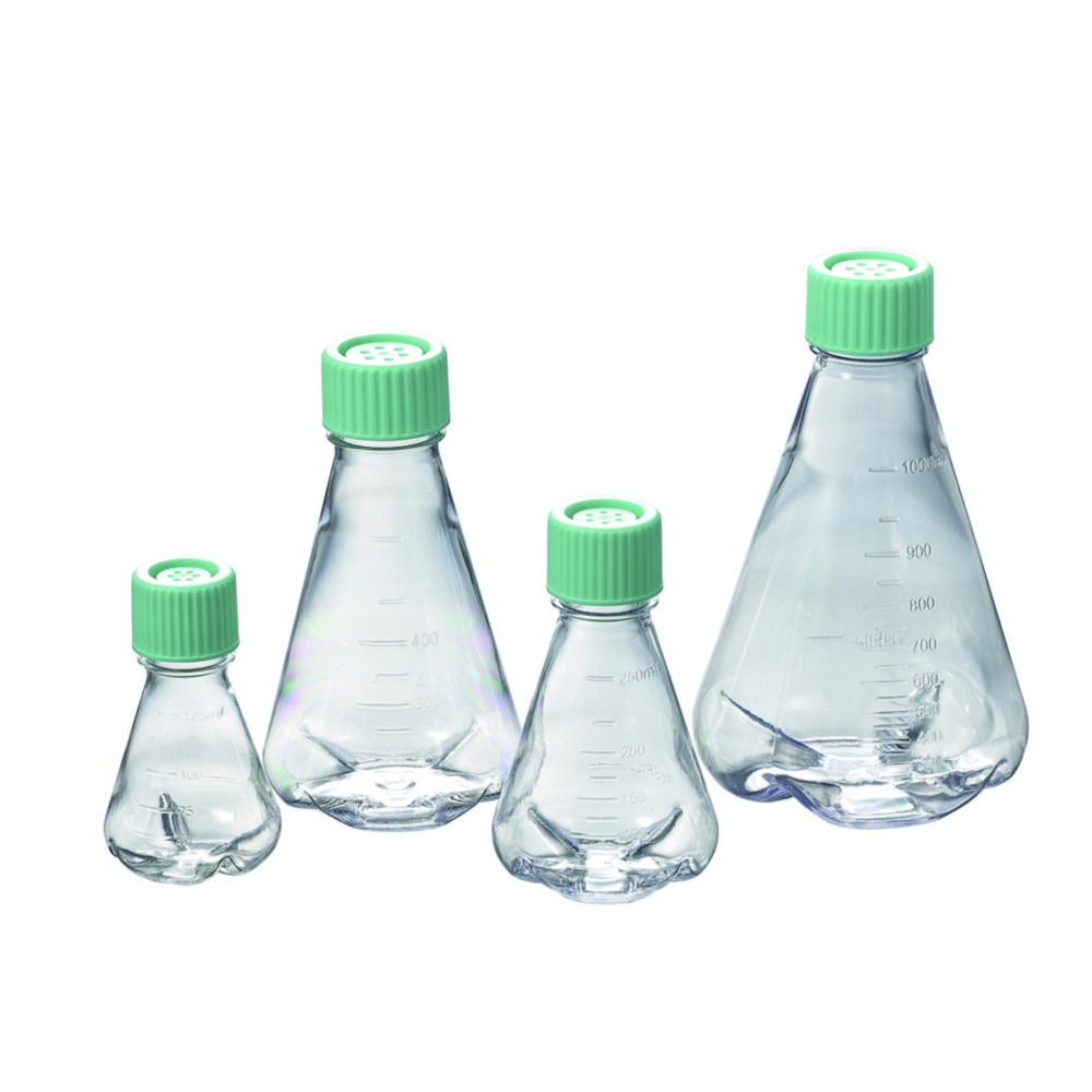 Erlenmeyer flasks, PETG, sterile, with baffled bottom and standard cap