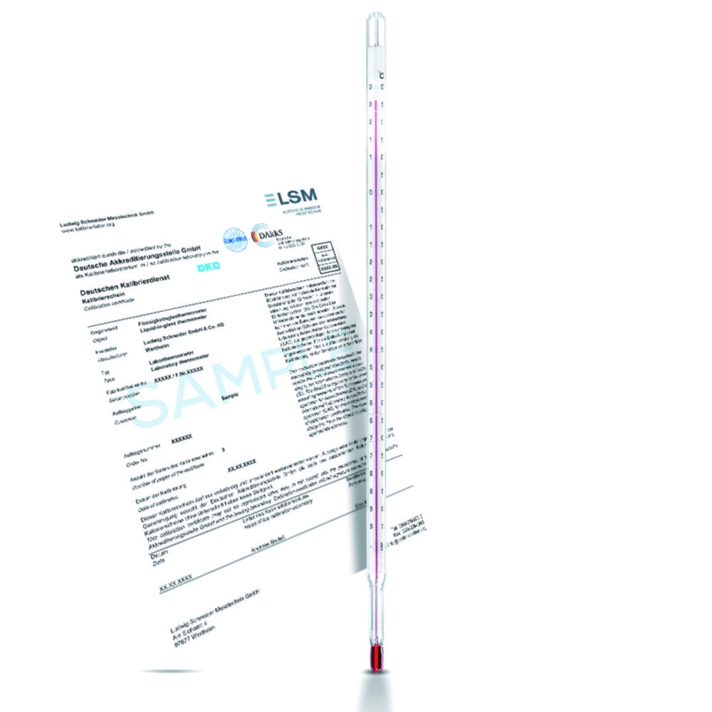 Präzisions-Laborthermometer, kalibriert, Stabform