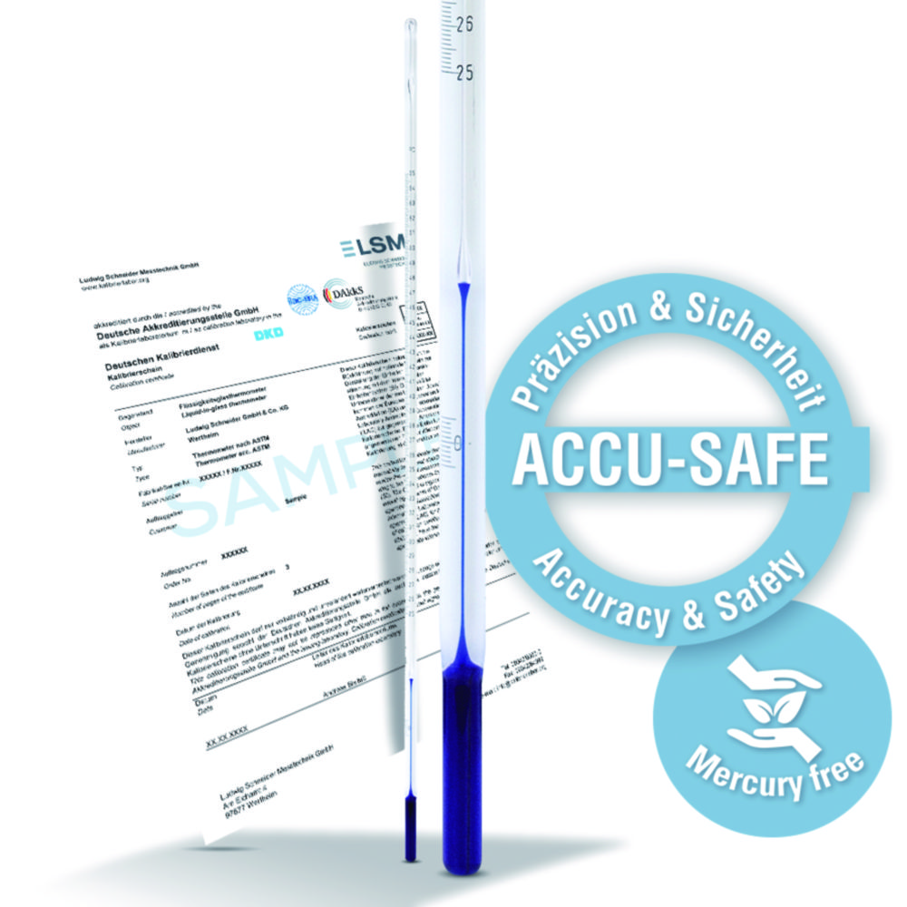 Precision thermometer ACCU-SAFE, similar ASTM, calibratable, stem type