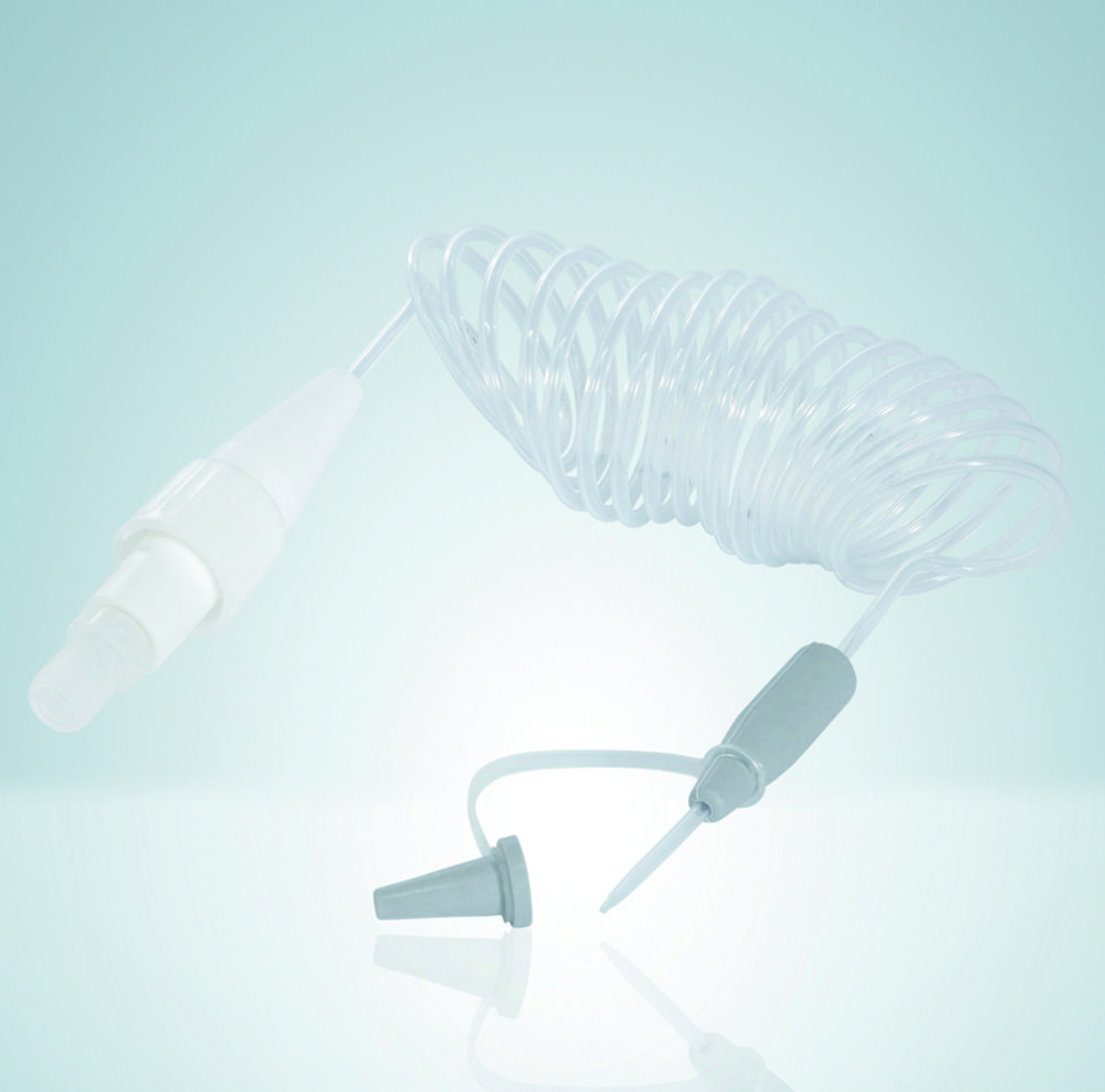 Discharge tube units, flexible, for bottle-top dispensers and digital burettes