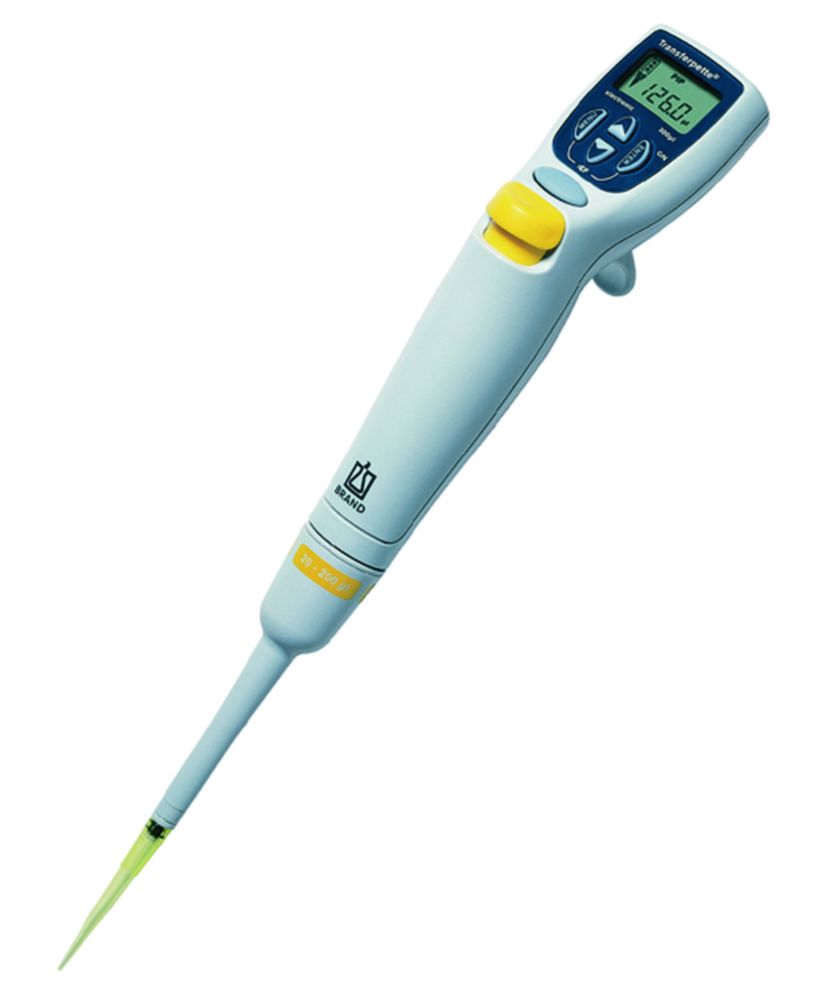 Single channel microliter pipettes, Transferpette® electronic, variable, with power supply | Capacity: 10 ... 200 µl